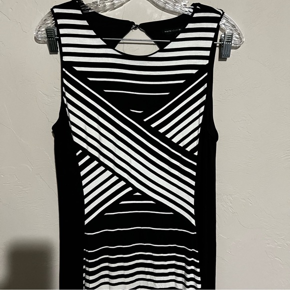 WHBM Black White Striped Illusion Side Slits Maxi Dress - Picture 5 of 9